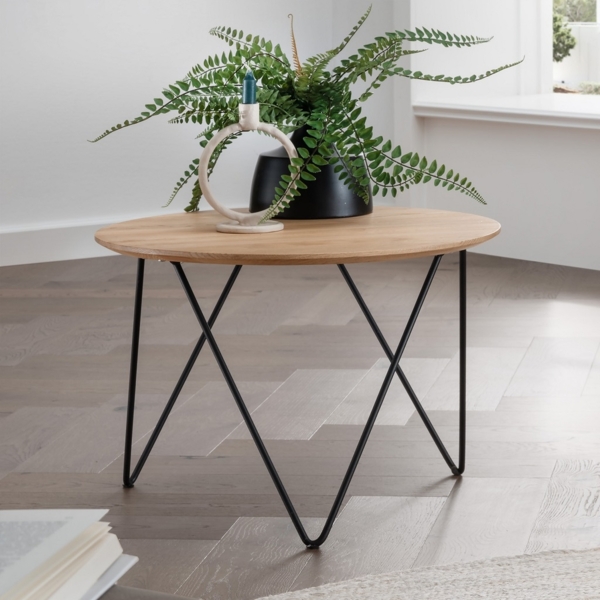 Couchtisch rund 60cm 'Lissabon' Wildeiche Stahl schwarz