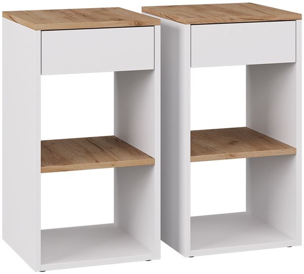 Nachttisch Dany Weiß/Goldkraft Eiche 2er Set Vicco