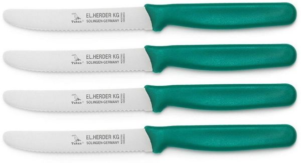 Landshop24 Brötchenmesser Brotmesser Tomatenmesser Tafelmesser 4er Set grün, Edelstahl (Spezialstahl 1.4116) konisch geschliffen