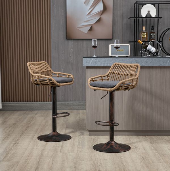 2 Barhocker Set, 49x48x89-109 cm, höhenverstellbar 65-85 cm, Grau Leinen