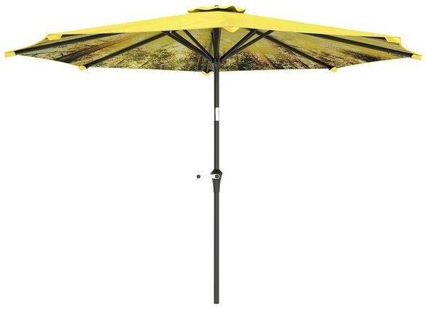 Outsunny Sonnenschirm mit Handkurbel, LxB: 294x294 cm, achteckig Terrassenschirm, Gartenschirm, Ø300 cm, für Strand Balkon Terrasse Garten, Gelb