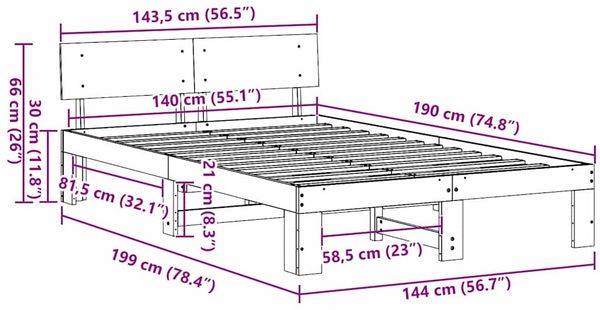 vidaXL Bettrahmen mit Kopfteil Weiß 140 x 190 cm Massives Kiefernholz 872657 Bild 10