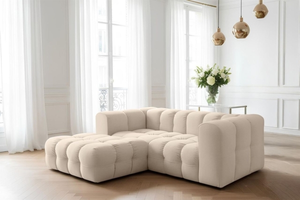 Ecksofa Designersofa SOLVIE XS in Stoff Tiffani Beige Ottomane Links
