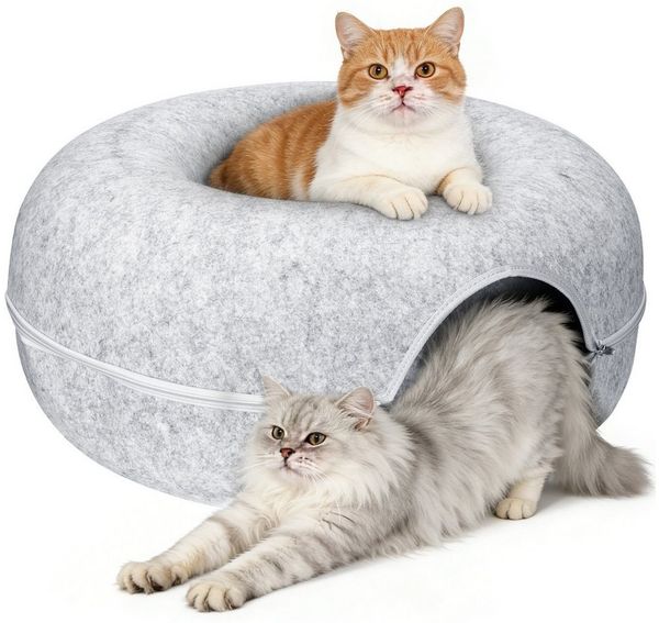 BlingBin Tierbett Katzentunnel Katzenhöhle Katzen Donut, aus Filz gefertigt, multifunktionalle Katzensofa, Katzenkorb Katzenkissen