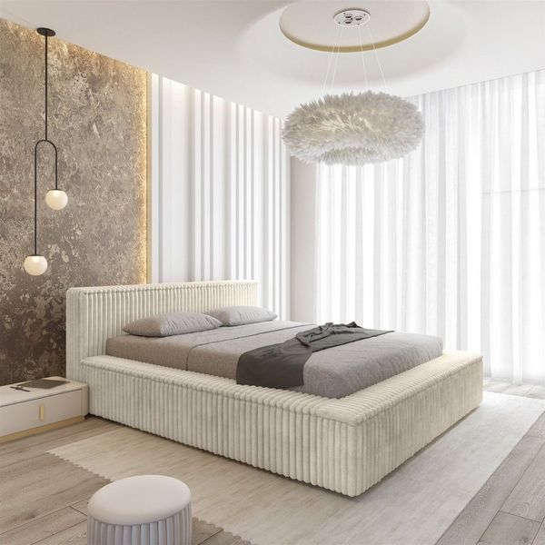 Polsterbett Doppelbett TULSA 180x200cm in Stoff Vito Creme