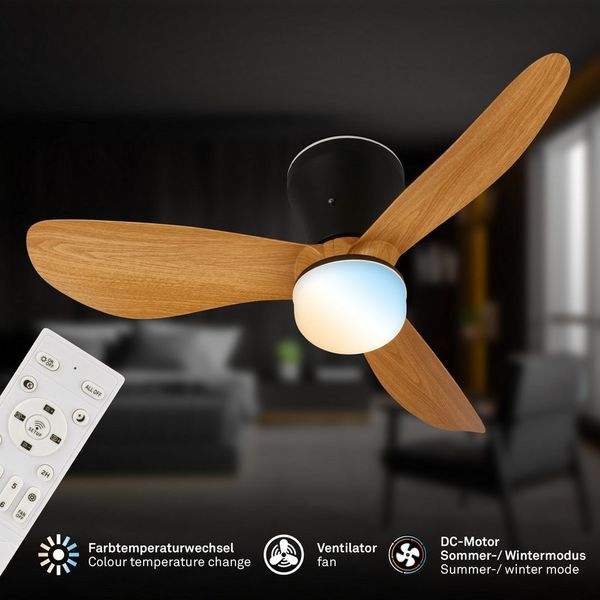 Briloner Leuchten LED Deckenleuchte mit Ventilator dimmbar CCT Deckenventilator mit Licht Schlafzimmer, LED fest integriert, CCT, 3000-6500K, 78x26 cm, Schlafzimmer, Wohnzimmer, Esszimmer, Flur, Küche