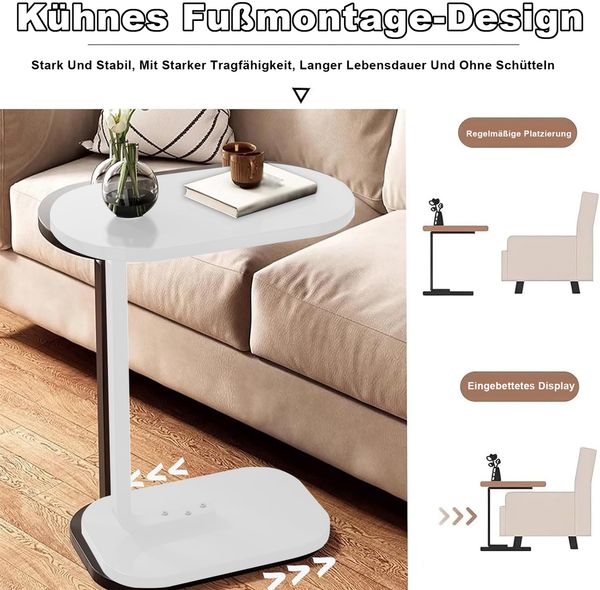 Couchtisch Sofatisch Kaffeetisch Nachttisch,45 cm x 30 cm x 60 cm Ablagetisch elliptisch Wohnzimmertisch,Weiß Bild 6