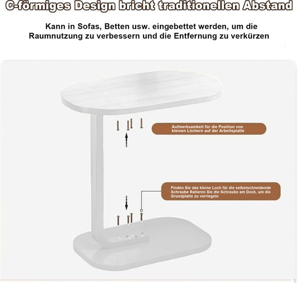 Couchtisch Sofatisch Kaffeetisch Nachttisch,45 cm x 30 cm x 60 cm Ablagetisch elliptisch Wohnzimmertisch,Weiß Bild 7