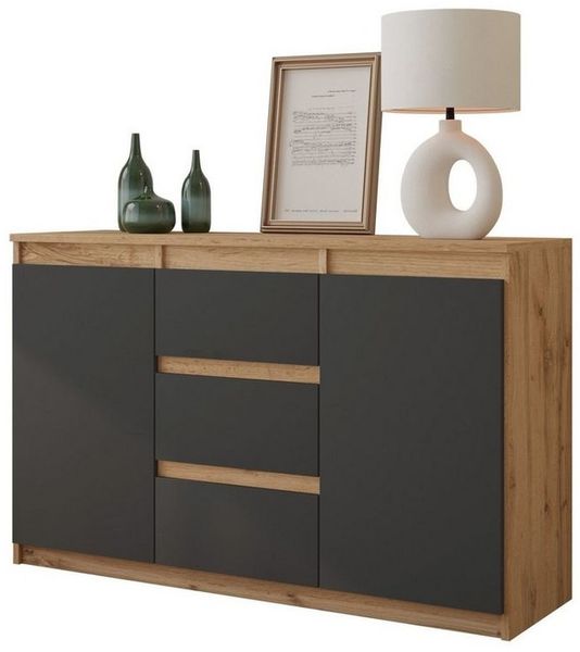 Furnica Kommode MIKEL, 3 Schubladen und 2 Türen - Votan Eiche H75cm B120cm T35cm (1 St)