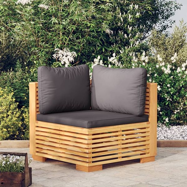 vidaXL Garten-Ecksofa mit Dunkelgrauen Kissen Massivholz Teak 319160