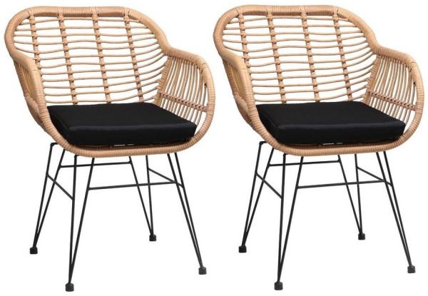 Casaria Poly Rattan 2er Set Korbsessel Bali mit Auflage Armlehne Metall Wetterfest Garten Gartenstühle Outdoor Esszimmer