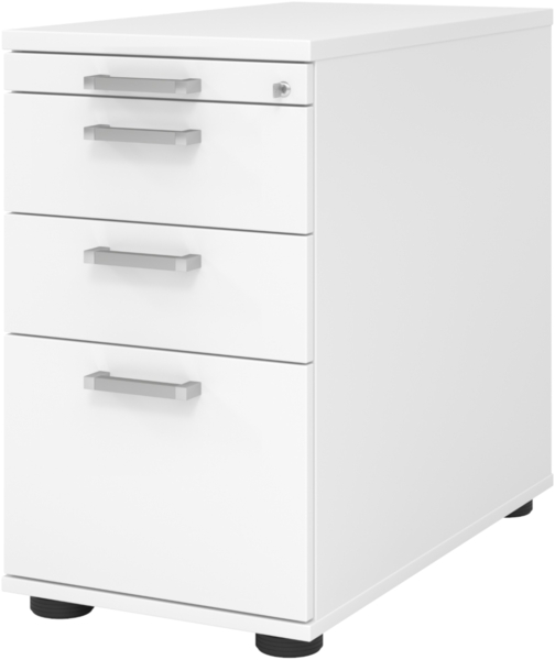 bümö Schreibtisch Schrank Büro mit Hängeregister für Hängeordner, Schubladenschrank Holz in weiß, Container mit Schubladen & Hängeregistratur - Schreibtisch Kommode mit Chromgriffe, SC40-W-W-CE