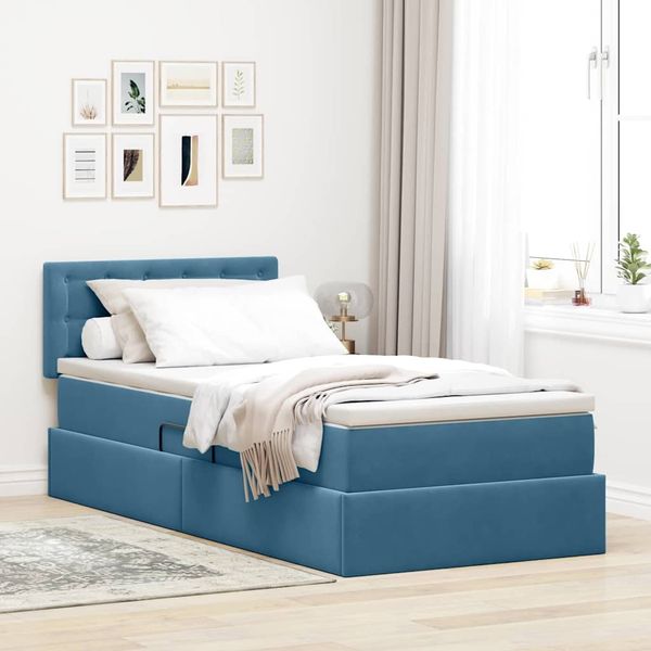 vidaXL Aufbewahrungsbett mit Matratze Dunkelblau 90 x 190 cm Samt 3370849