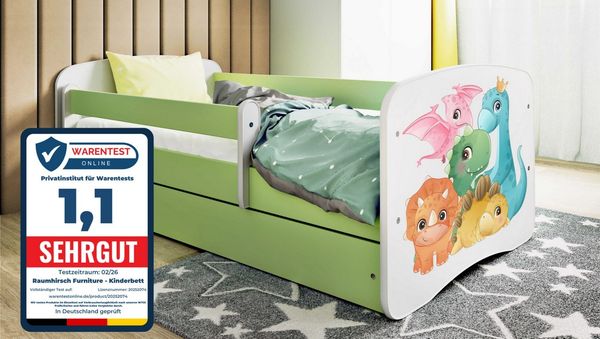 Raumhirsch Furniture Kinderbett 70x140, 80x160, 80x180 cm - Komplettset mit Matratze & Schublade (Bett für Mädchen, Einzelbett Kinder 2–12, mit Rausfallschutz & Lattenrost), verschiedene Farben & Designs