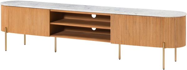 TV-Board Mango 220x36x51 natur lackiert / Marmor weiß BARCELONA #512