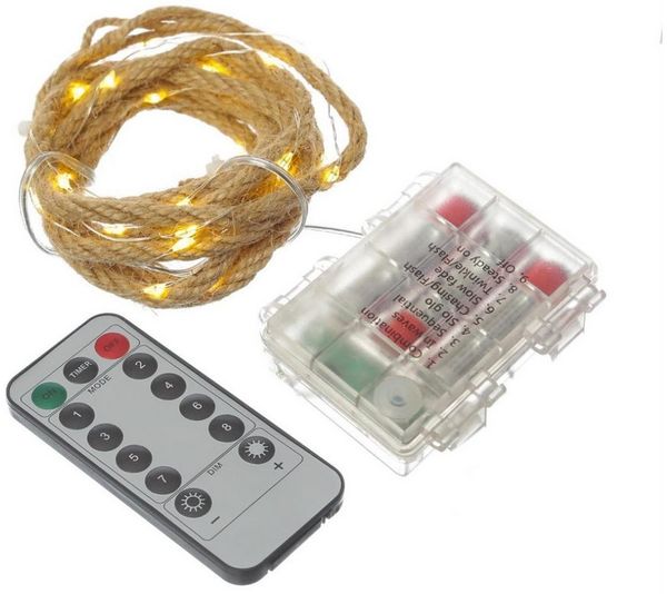 MARELIDA LED-Lichterkette Seil Jute maritime Deko Kordel Tau 40LED 2m Timer 8 Funktionen outdoor, 40-flammig