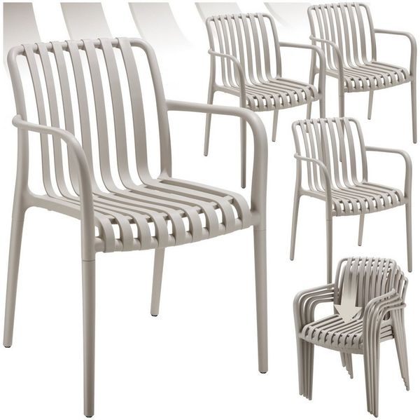 tectake Gartenstuhl Balkonstuhl, stapelbar, Belastbarkeit 110 kg, 47 x 58 x 80,5 cm (Terrassenstuhl Alcudia für Außen in Taupe, 4 St), wetterfest und UV-beständig, pflegeleicht, rutschfeste Gummischoner
