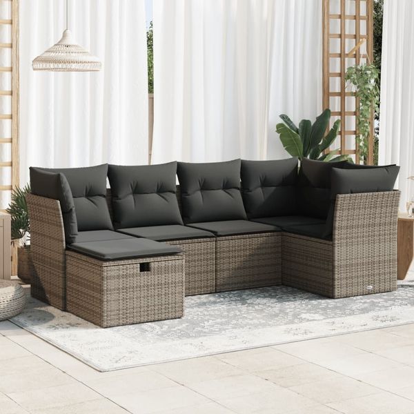 vidaXL 6-tlg. Garten-Sofagarnitur mit Kissen Grau Poly Rattan 3325286