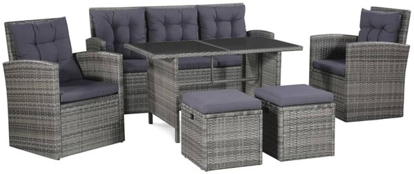 vidaXL 6-tlg. Garten-Lounge-Set, mit Auflagen, Poly Rattan Grau
