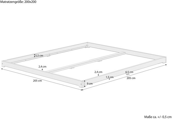 Weißes Niederflurbett 200x200 extra flach Holzbett Kiefer V-60.47W-20Rollrost und Matratze inkl. Bild 4