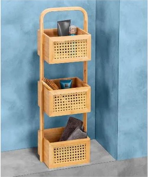 WENKO Badregal Bad Regal mit 3 Bambuskörben FSC Bambus Natur ca. 23 x 18,5 x 73 cm