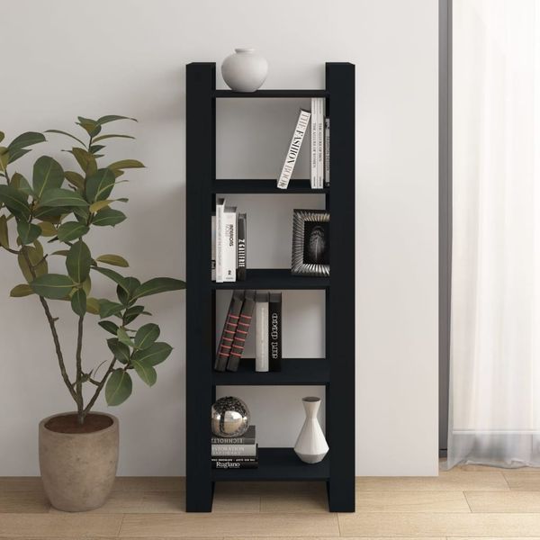 Bücherregal | Raumteiler Regal Schwarz 60x35x160 cm Massivholz
