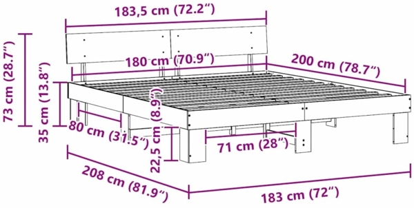 vidaXL Bettrahmen Wachsbraun 180 x 200 cm Massives Kiefernholz 872559 Bild 9
