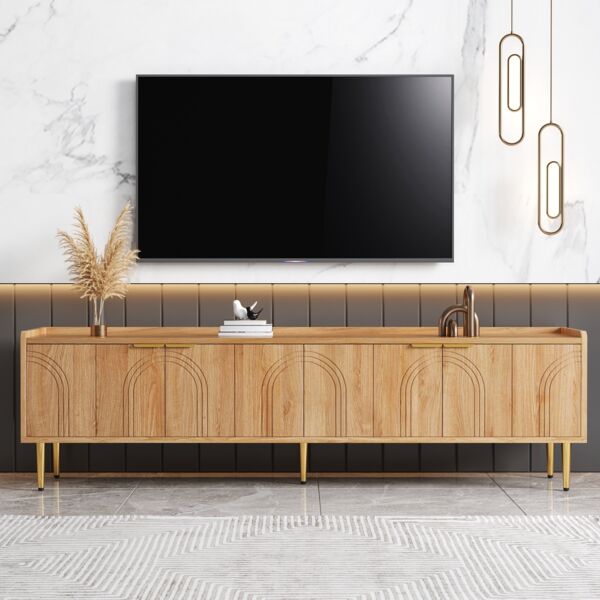 TV-Lowboard aus MDF in Natur, 170 x 35 x 47,5 cm, mit 3D-Türen & Kabeldurchführungen