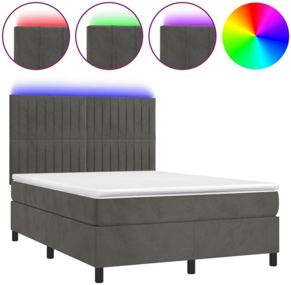 vidaXL Boxspringbett mit Matratze & LED Dunkelgrau 140x200 cm Samt 3136246
