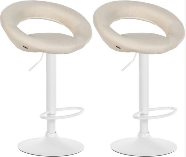 CLP 2er Set Barhocker Olinda Stoff drehbar und höhenverstellbar,creme weiß