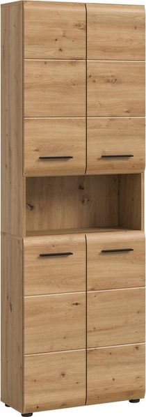furnling Stauraumschrank Ivy - moderner Badschrank mit 4 Türen, 4 Einlegeböden, viel Stauraum offenes Fach, pflegeleichte MDF Front, Hochschrank, Artisan Oak