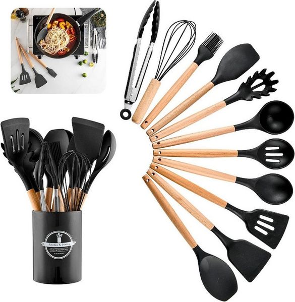 Venkuber Kochbesteck-Set Mini Küchenhelfer Set 12tlg – Kleines Kochbesteck aus Silikon (12-tlg)