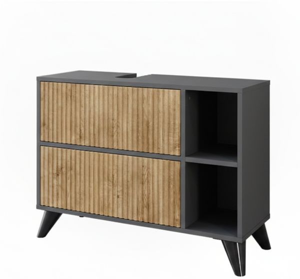 Waschbeckenunterschrank Leano Anthrazit/Bergeiche 80 x 62 cm mit 2 Schubladen Vicco