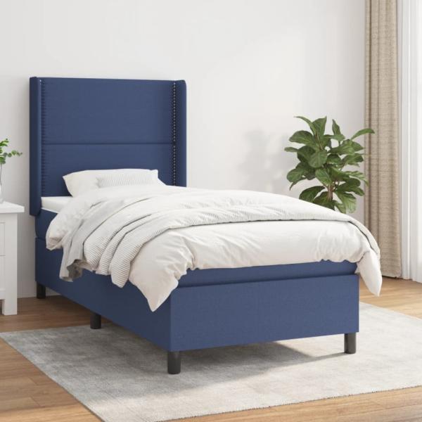 vidaXL Boxspringbett mit Matratze Blau 100x200 cm Stoff 3131335