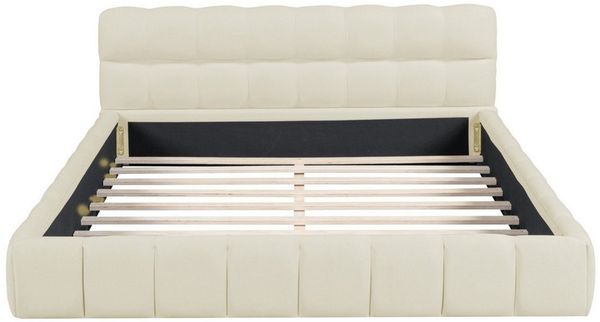 Gdood Polsterbett Doppelbett Jugendbett Futonbett, Mit Bettrahmen und Lattenrost, Leinen-Stoff, 140x200cm