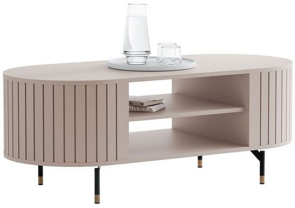 yourhouse24 Couchtisch LINNEA Oval 104cm mit Ablage Lamellen Kaschmir/Schwarz (1x Couchtisch), Ovale Form im Lamellen-Design