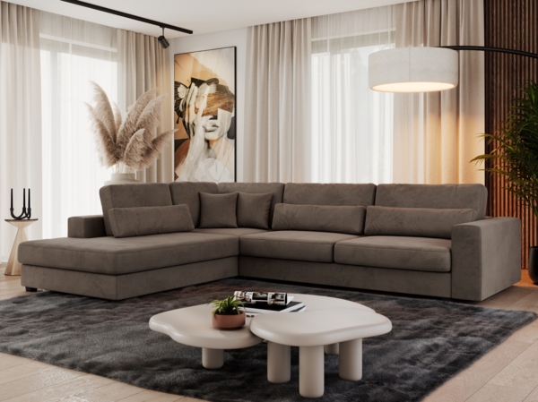 Freistehendes Ecksofa mit lose Kissen, L-form - SAVONA - links - Braun Velours