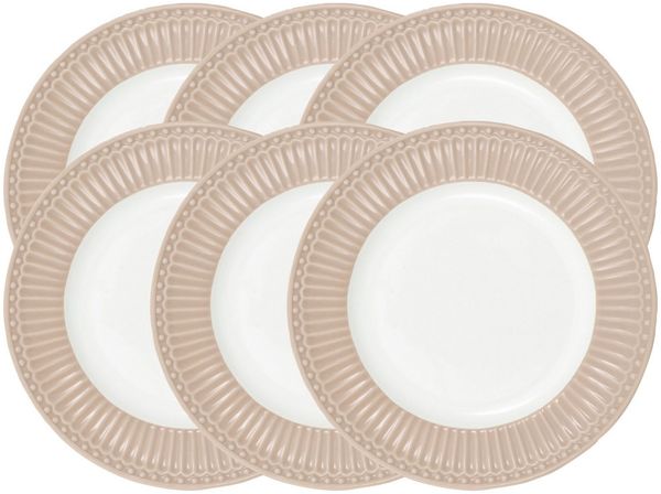 Greengate Geschirr-Set Alice Frühstücksteller klein creamy fudge 17,5cm Set6, Steingut
