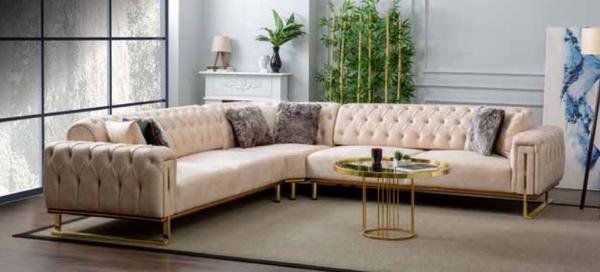 Casa Padrino Luxus Ecksofa Creme / Braun / Gold 290 x 290 x H. 85 cm - Wohnzimmer Sofa mit Schlaffunktion - Wohnzimmer Möbel - Luxus Möbel - Möbel Luxus - Wohnzimmer Einrichtung - Luxus Einrichtung