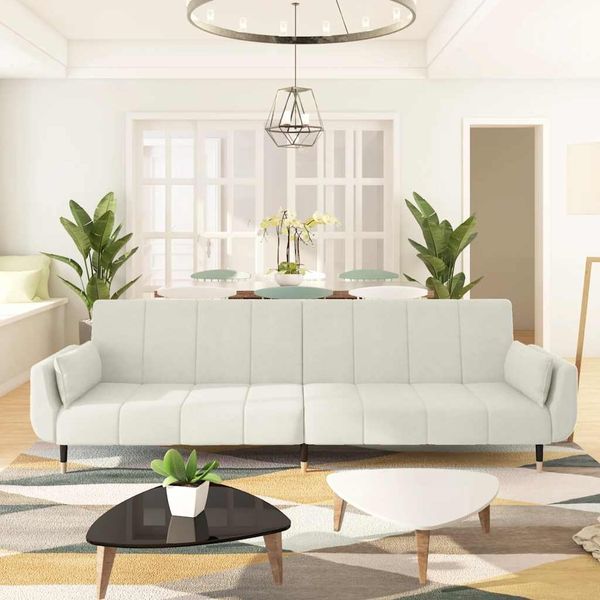 vidaXL Schlafsofa 2-Sitzer mit 2 Kissen Creme Samt 337591