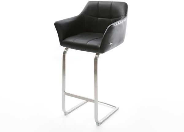 Barstuhl Yulo-Flex Echt-Leder Schwarz Freischwinger flach Edelstahl