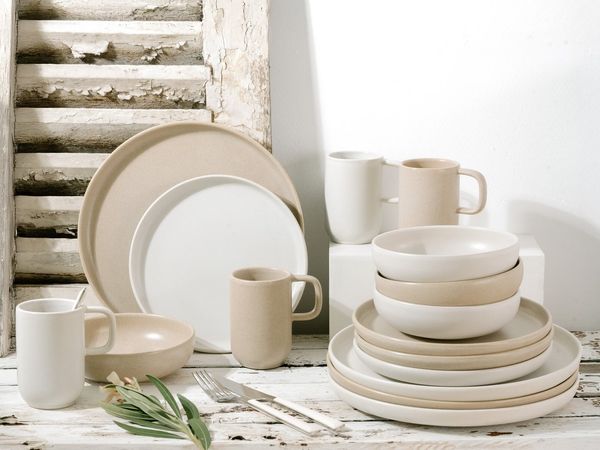 CreaTable Kombiservice Uno Toscana, Service 16-tlg. (16-tlg), 4 Personen, Steinzeug, Puristische Formgebung, Inspiriert durch die Farben der Toscana