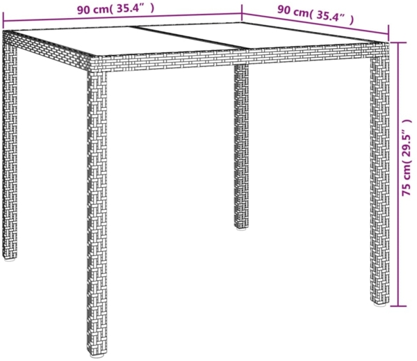 vidaXL Gartentisch 90x90x75 cm Gehärtetes Glas Poly Rattan Beige 316703 Bild 5