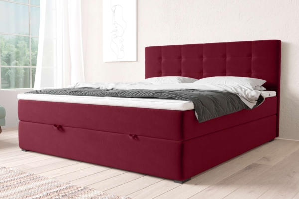 99rooms Pluto Boxspringbett Velours KRONOS Rot 140x200 cm Taschen-Federung