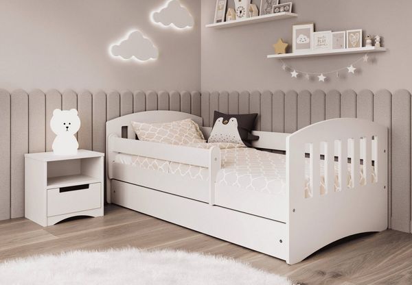 Kids Collective Kinderbett 80x160 & 80x180 cm mit Matratze Rausfallschutz Lattenrost & Schublade, 80x160 cm in weiß, Mädchen Jungenbett Jugendbett