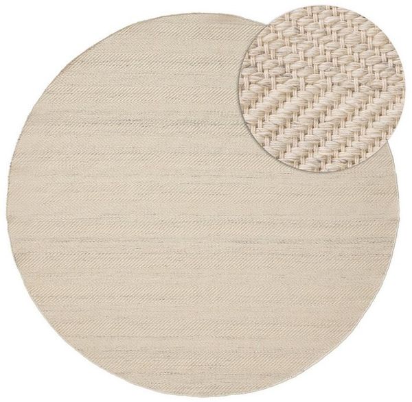 benuta Wollteppich Lars, rund, Höhe: 5 mm, Wolle, Teppich Wohnzimmer, Schlafzimmer, Esszimmer, Flur, Hygge & Cozy