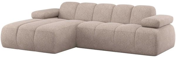 Ecksofa Mojo Chaiselongue aus Chenille-Stoff, modern und komfortabel, Sand, links, verstellbare Armlehnen