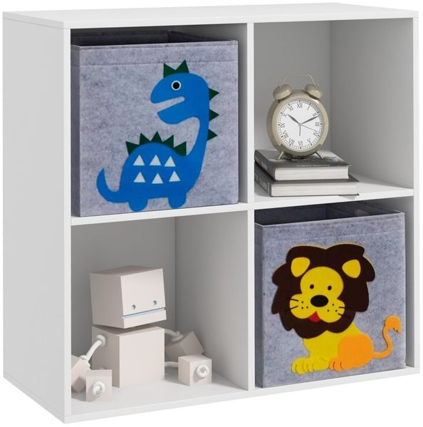 Kinderregal 61,8 x 29,9 x 61,8 cm mit 4 Fächern und 2 Schubladen – Aufbewahrungsregal aus Holz in Weiß