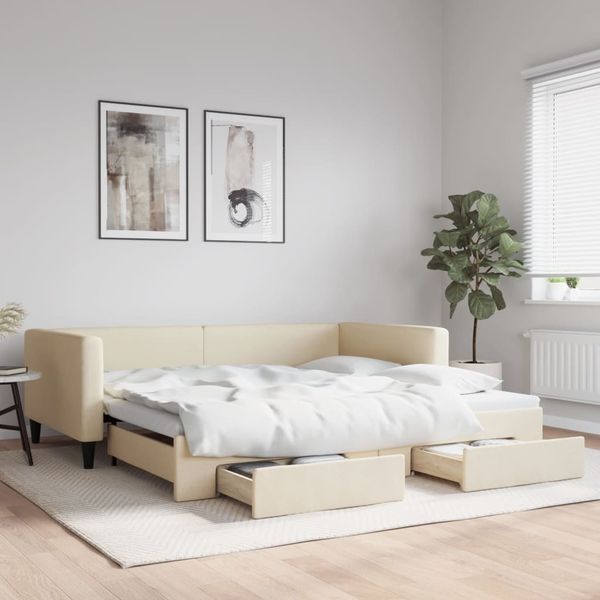 vidaXL Tagesbett Ausziehbar mit Schubladen Creme 100x200 cm Stoff 3196623