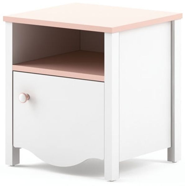 Nachtkonsole Mia Nachtschrank 45cm weiß rosa 1-türig